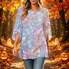 Women's Halloween Print Casual Neck Loose Fit 3/4 Sleeve Top