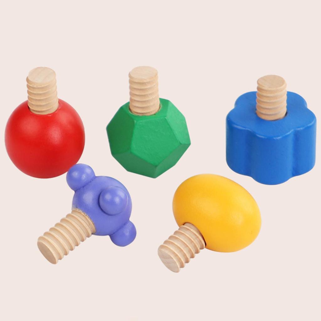 Wooden Nuts and Bolts Staking Toy Tightening Screw Insert Blocks for 2 3 4 5 Years Old Kids
