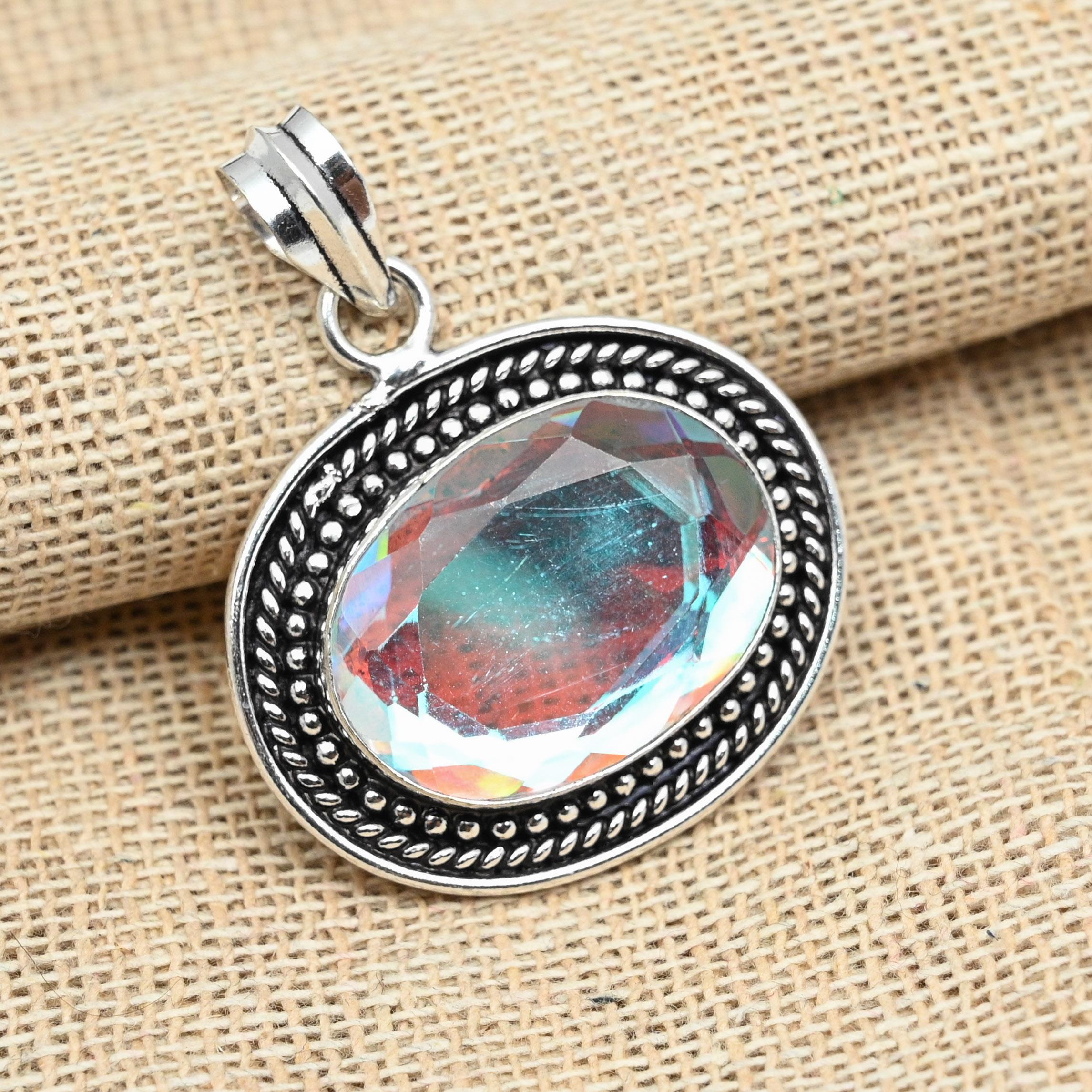 

Красивый Mistic Topaz Gemstone Jewelry 925 Sterling Silver Handmade Dainty Pendant 1.77 Inches белый