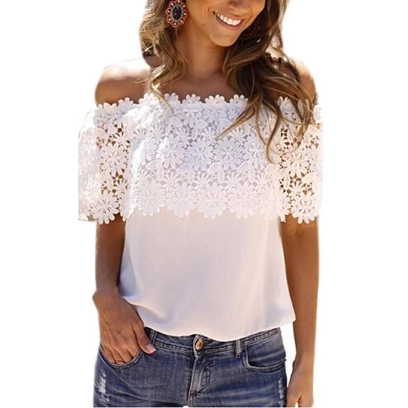 Womens Viscose Crochet Lace Trim Tshirt Business Casual Top For Office Wear And Casual Outfits