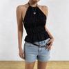Women  Halter Cami Top – Ruched Peplum Crop Top , Sleeveless Summer Y2K Going Out Top