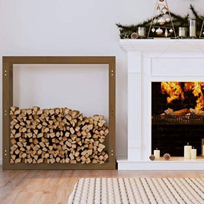 Support de bois de chauffage - Marron miel - 100x25x100 cm - Bois massif - Rangement - Mixte