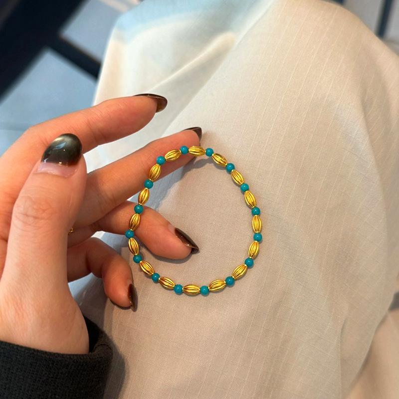 New in antique gold craftsm millet grain turquoise bracelets for women exquisite Shuttle shaped beads bracelet party jewelry