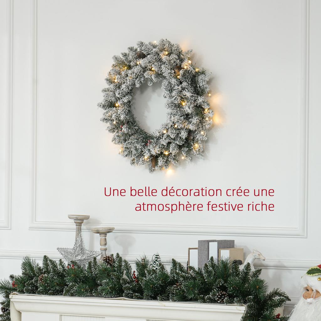Artificial Christmas Door Wreath 60 CM with Pine Cones and Berry Clusters, LED Lights and Timer, Green