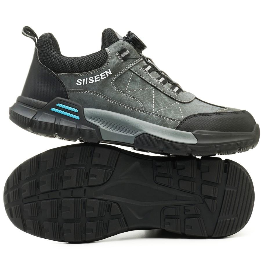 Men's Steel-Toed Safety Shoes With Anti-Crush, Anti-Puncture And Anti-Slip Soles, Fashionable Button Industrial Work Shoes