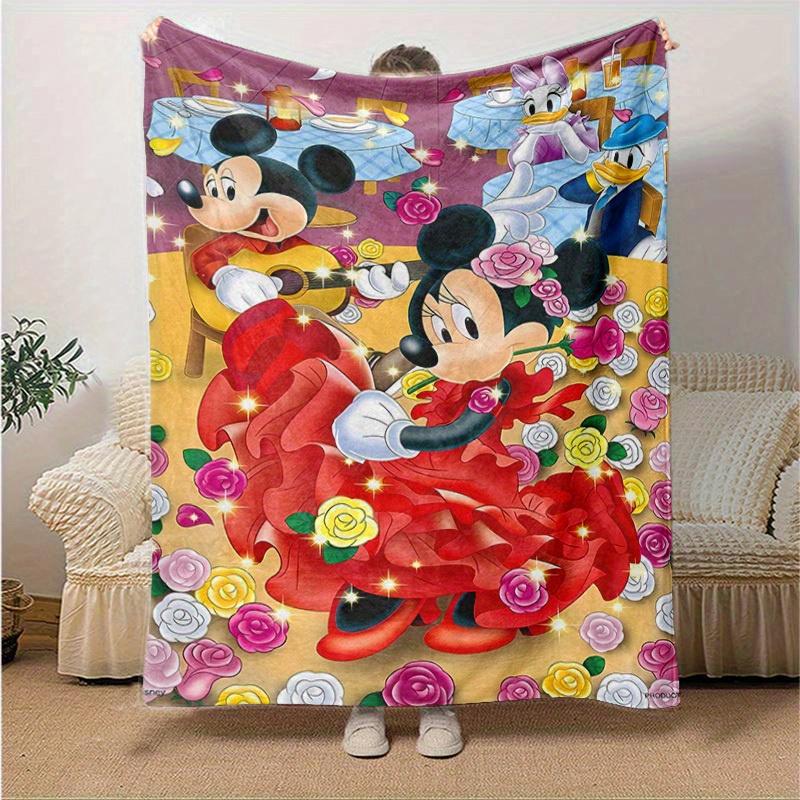 1pc, Disney Mickey Mouse Minnie Mouse Floral Throw Blanket, Home Decor, Couch Cover, Outdoor Blanket, Gift, Suitable for Bedroom, Living Room, Travel,