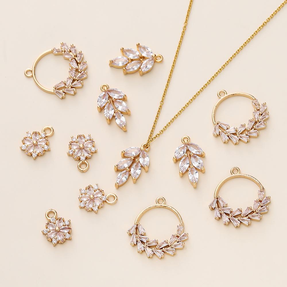 2/4Pcs 18K Gold Color Plated Various Leaves Charms Pendants with Zircon for DIY Necklace Jewelry Making Supplies Accessories