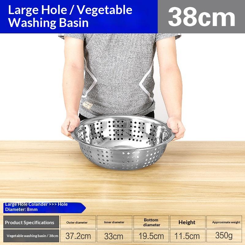 [JN] Rice Sieve Strainer Stainless Steel Colander Kitchen Helper Big Drainer Basin For Washing Vegetables Fruits Pasta Draining