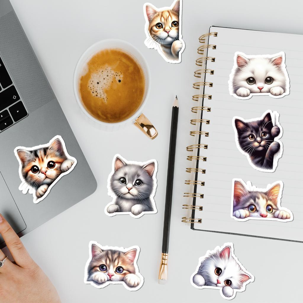 50 Cute Kitten Doodle Stickers Mobile Phone Computer Waterproof Decorative Stickers Creative Cartoon Kitten Stickers