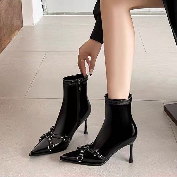 Sub single boots thin boots thin heel high heel light luxury short boots women's side zipper season