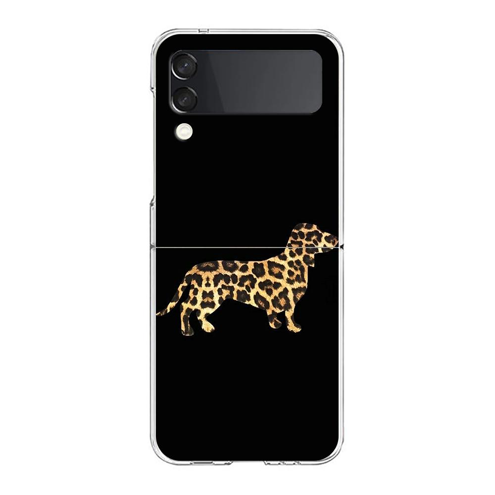 Transparent Phone Case For Samsung Galaxy Z Flip 3 4 5 6 7 Hard Folding PC Z Flip3 Flip4 Cover Cute Dachshund Bulldog