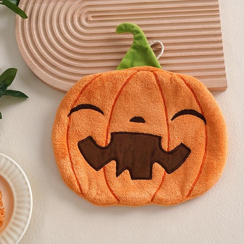 

Хэллоуинское тыквенное полотенце для рук из кораллового флиса - Милый тыквенный дизайн, полиэстер, идеально подходит для кухни, ванной комнаты и украшения для вечеринки