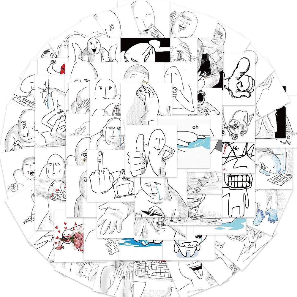 62Pcs Black and White Graffiti Emotional Breakdown Emoji Stickers, Material Stickers, Decorative Phone Cases, Water Cups, Guitar