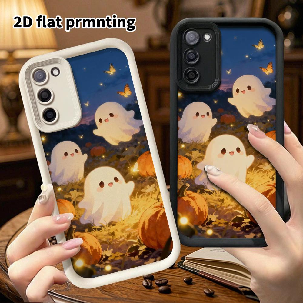 Phone Case: 2D Flat Samsung Galaxy A34 A35 M05 M06 S20 S22 S21 FE Plus 5G Tiered Protective Case, Little Ghost Pumpkin, Christmas and Halloween Gift