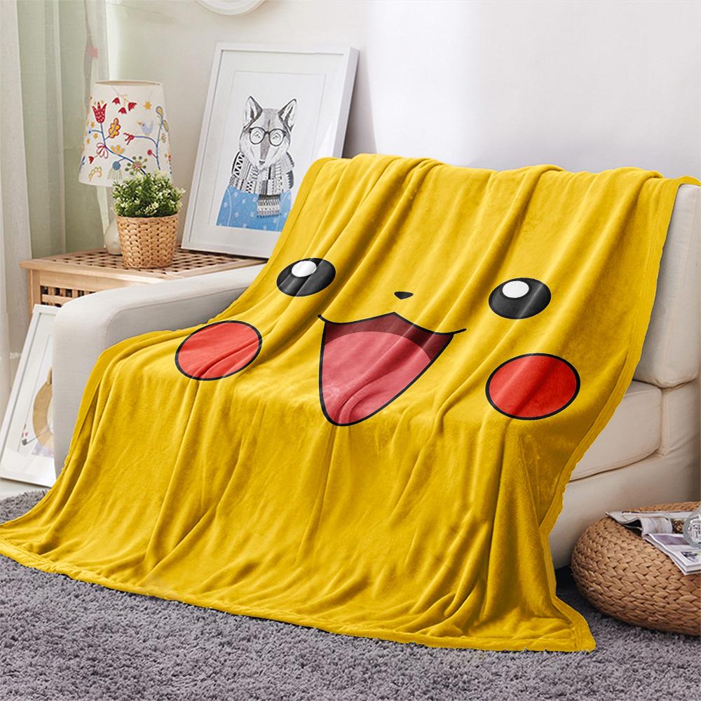 Yellow-background Pikachu  Print Flannel Blanket, High quality Comfortable for All Seasons, Home Decor, Warmth and Comfort