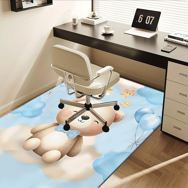 Adorable Teddy Bear Chair Mat Office Carpet with Cute Moon and Stars Design Home Decor, Gift Idea, Suitable for Bedroom, Living Room, Various Rooms