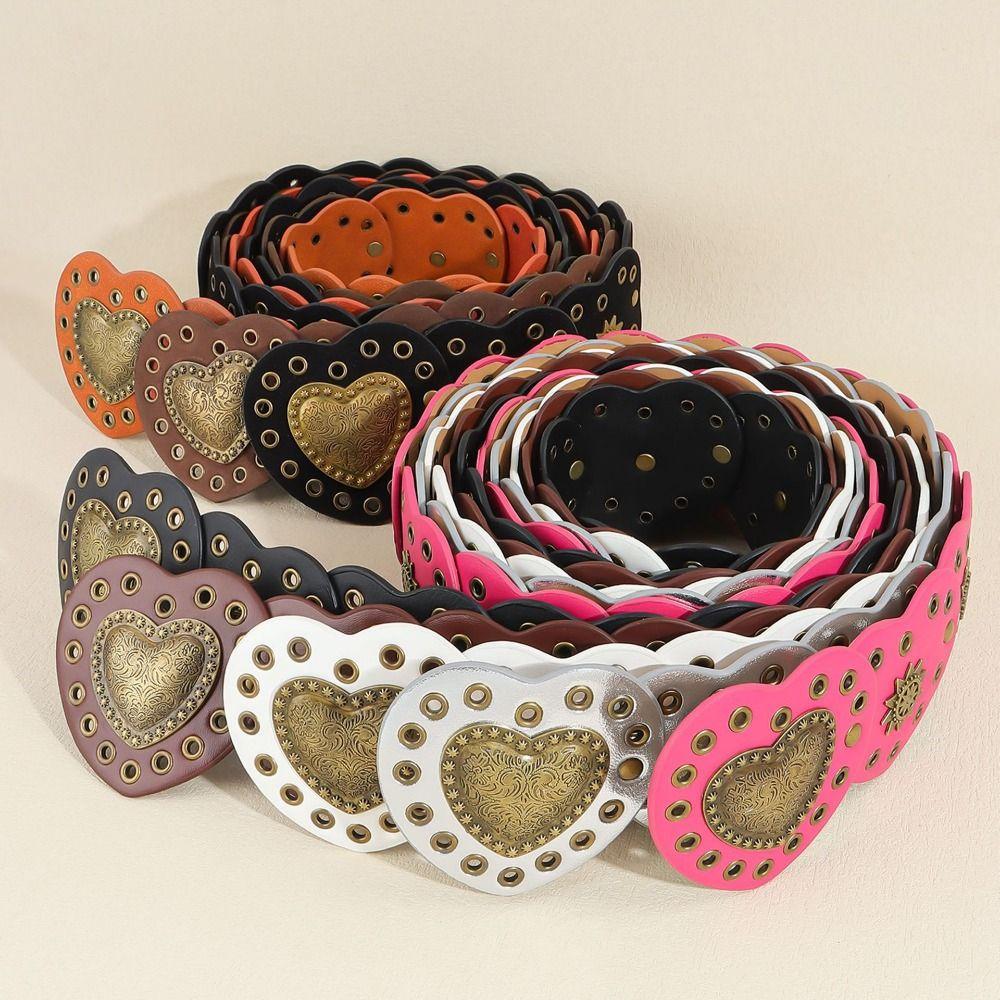 Wide Side Love Heart Patchwork Waist Korean Style PU Leather Waistbands Jeans Decor