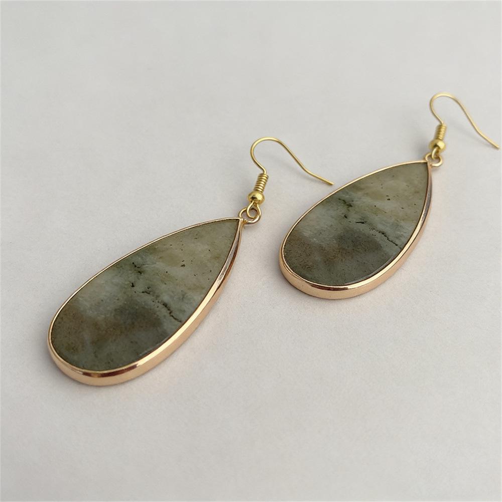 Vintage Gold-Plated Teardrop Earrings with Rose Quartz, Lapis Lazuli, Red Jasper, Turquoise, and Amazonite.