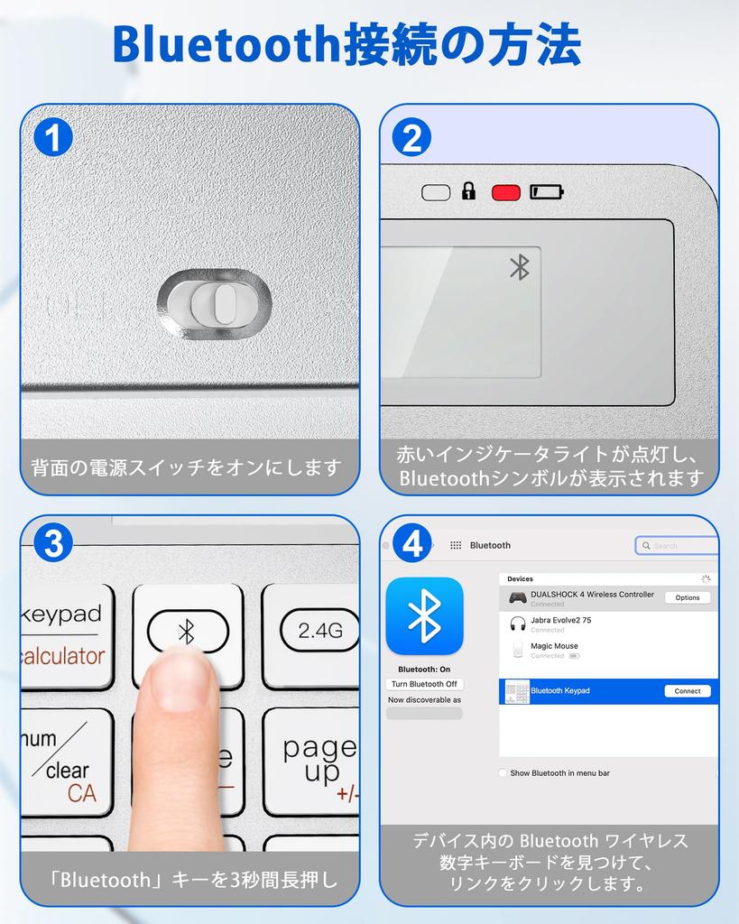 Dual-Mode Bluetooth & 2.4G Wireless Numeric Keypad with Built-in Calculator, Compatible with MacLaptops, 34-Key Portable Accounting Keyboard for