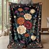 Elegant Floral Frame Theme Blanket Lightweight Warm Flannel Blanket Decorative Throw Blanket for Home Decoration