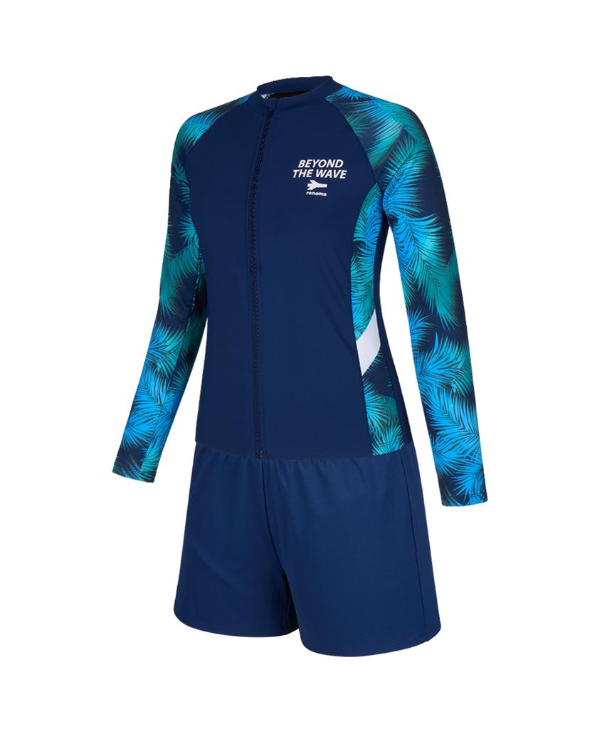 Lenomasuyeongbog Women'S Crop Zip-Up Rash Guard Set Black Rn-Ls2G932-Nv