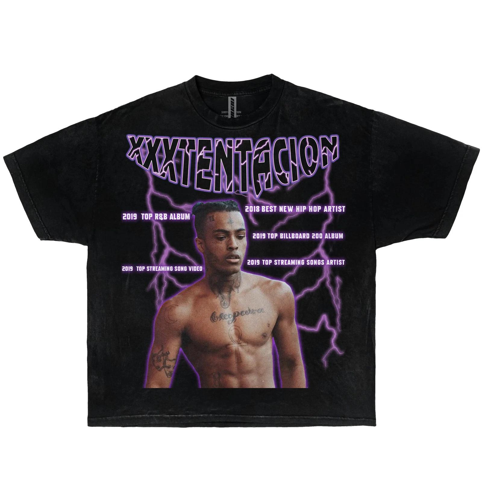 

XXXTENTACION НАГРАДЫ КАРЬЕРЫ Прямая винтажная рубашка Графическая футболка Уличная мода Y2K M