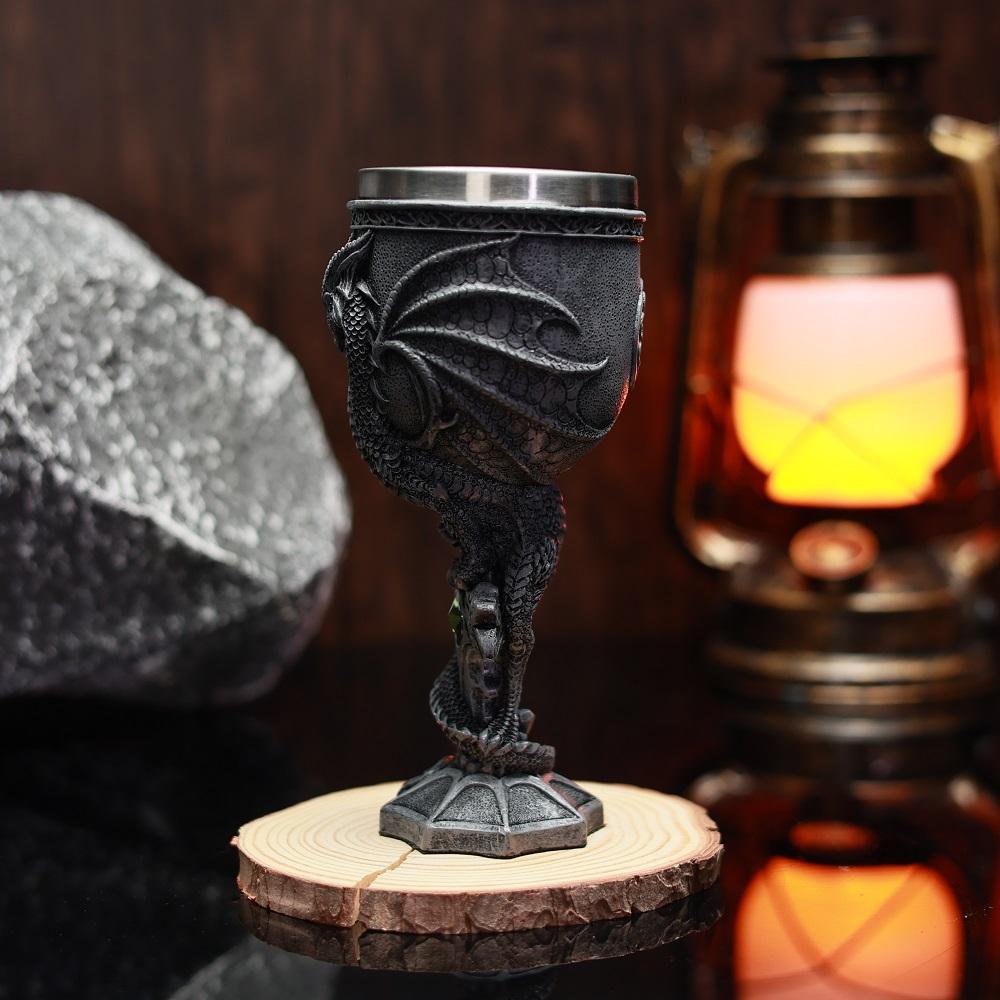 Creative Dragon Series Beer Goblet Stainless Steel Inlaid Resin Hand-painted Theme Party Wine Glass Goblet for Friends Gift