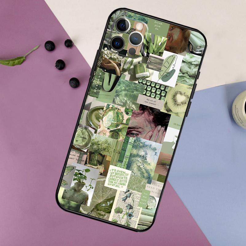 Green Aesthetic Phone Case For iPhone 16 15 14 13 12 11 17 Pro Max 13 Mini 16 Plus 16e 17 Air Bumper Cover