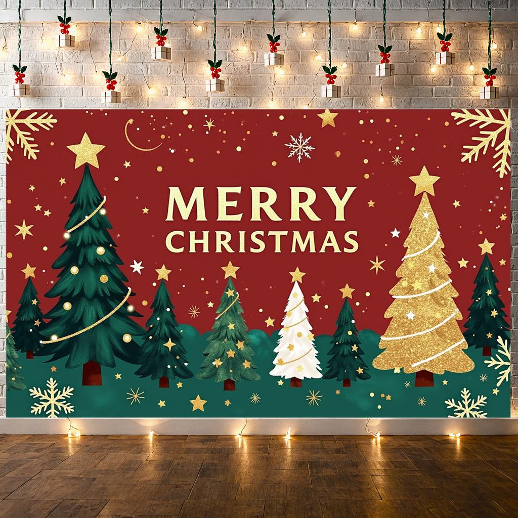 Holiday Backdrop Winter  Merry Christmas Banner Holiday Celebration Backdrop Red Theme Christmas Party Banner For Photo