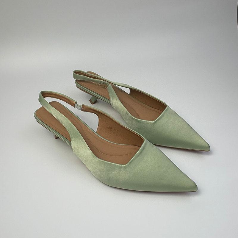 Fashion Fashion Silk Women Medium Heels Sandals Shoes Female Pointed Toe Footwear Shallow Ladies 3.5CM Heels Sandals Slip On Shoes Pumps