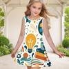 Girls Round Neck Sleeveless Printed A Line Flared Hem Dress