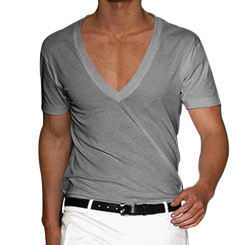 QICED Men's Fashion Casual Summer Spring V-Neck Short Sleeve Blouses & Shirts Casual Chic