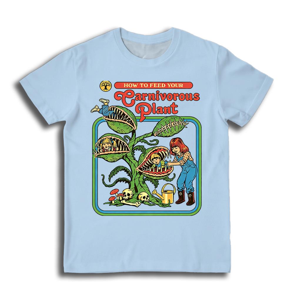 

Fun Carnivorous Plant Feeding Guide Pattern Tshirt Mens Retro Style ShortSleeve Tee Summer Street Casual Crew Neck Top 4XL