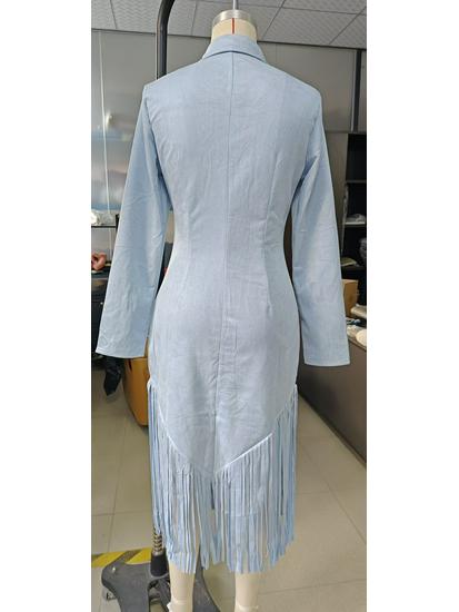 Westlicher Cowboy Wildleder Fransen Schlankes Kleid - Langärmelig, 2025 Stil