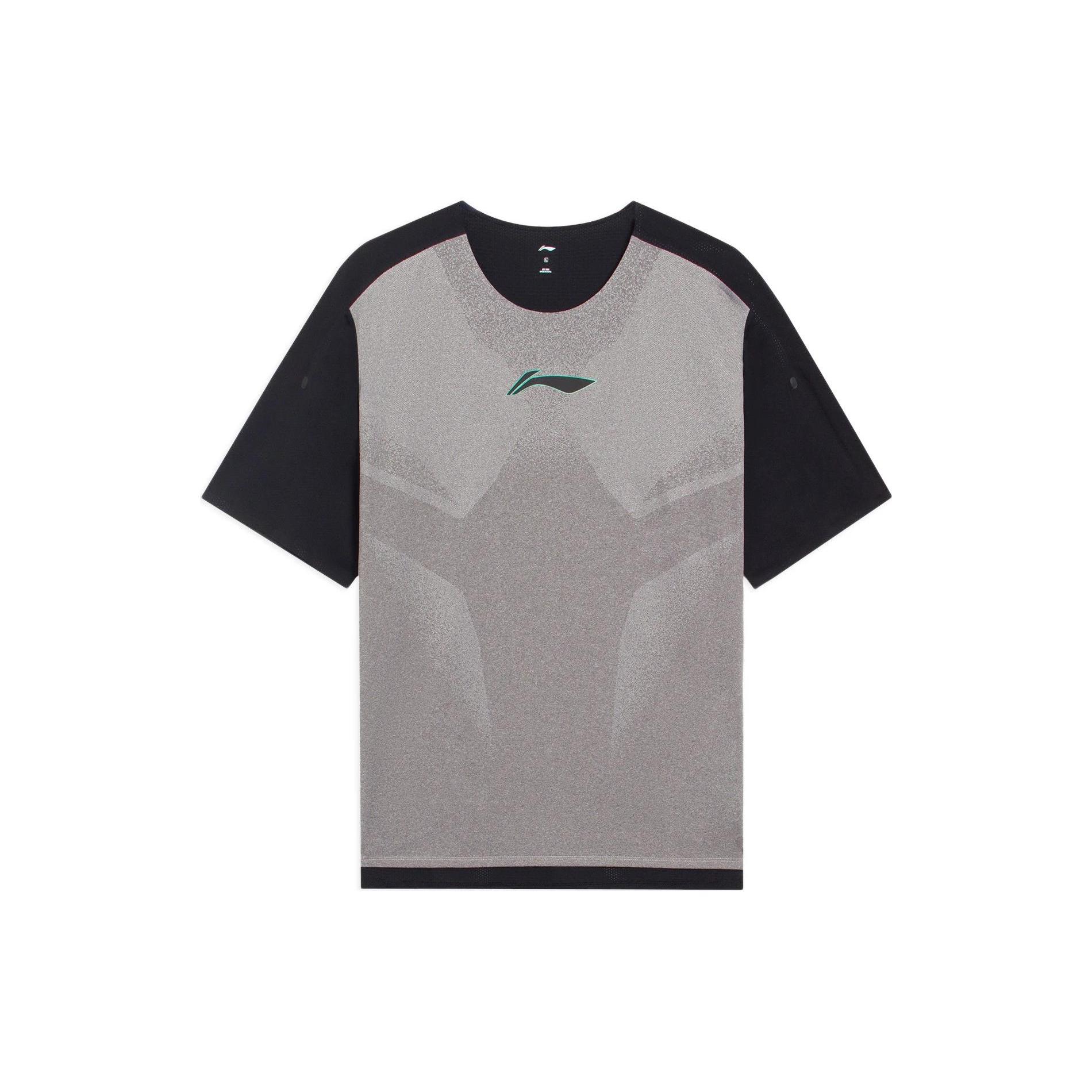 Li Ning Sports Basketball Collection T Shirts Men s Gray Heather Black Crew Neck Moderate Straight Fit ATSS361-1 M