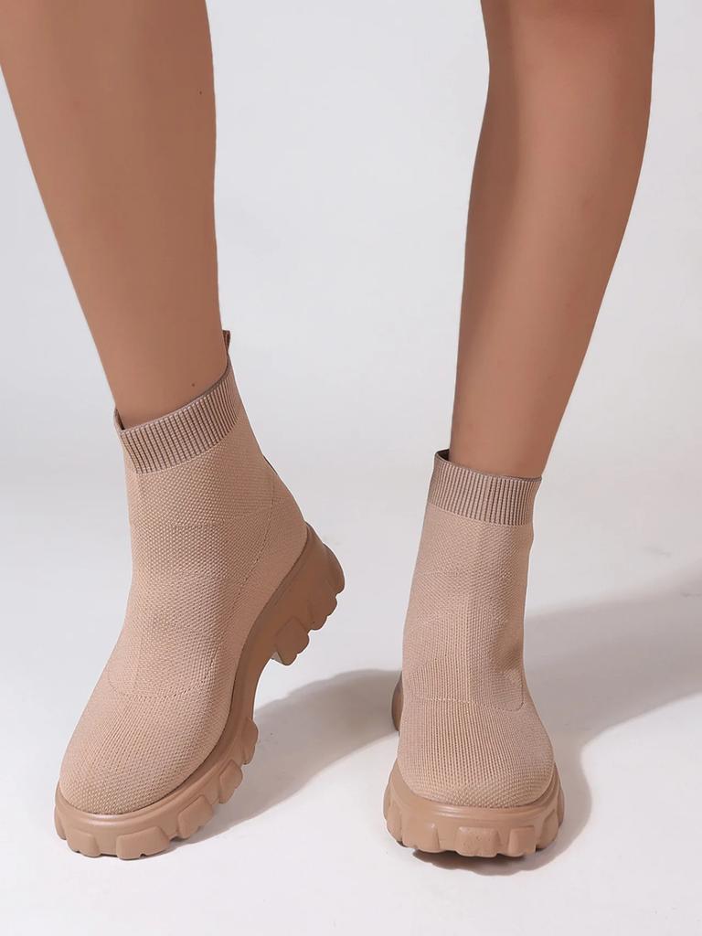 Značka Dámské kotníkové boty Lehká obuv pro volný čas pro ženy Móda na klínu Ponožkové boty Pletení Zimní středně tubusová bota na platformě