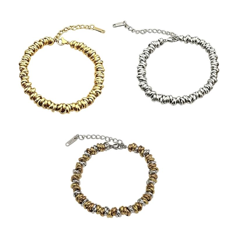 Retro Chain Bracelet in Stainless Steel with Lobster Clasp, Rounded Bead Links and Casual Daily Wear Looks for Styling