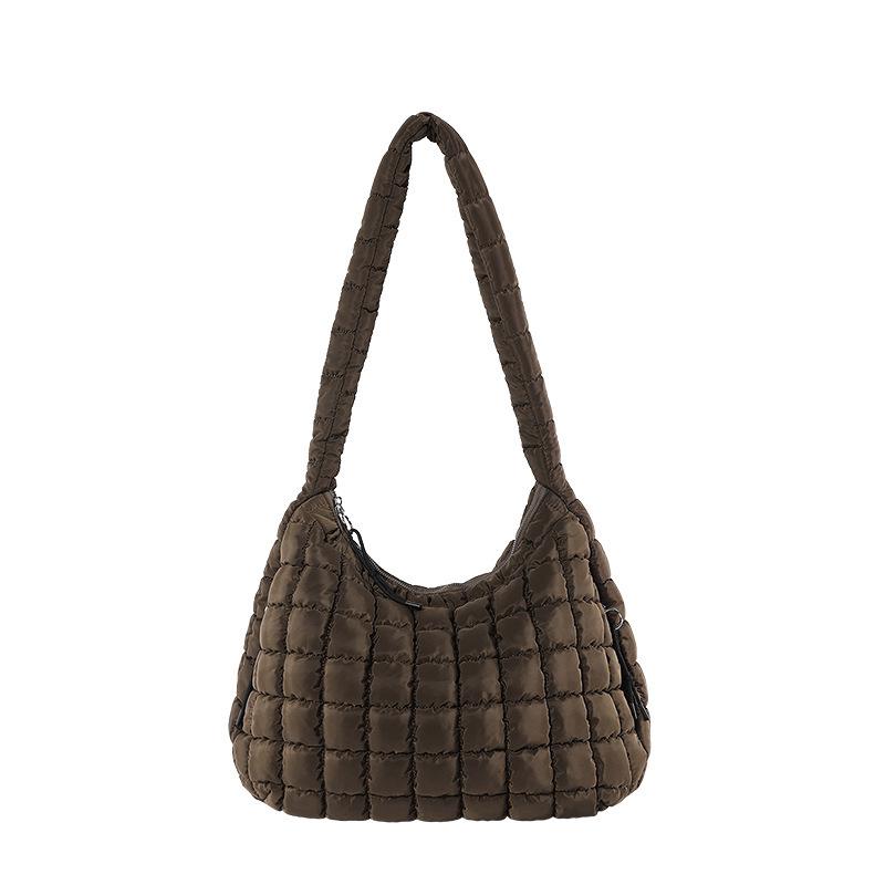 Checked Cloud Bag Fashionable Single Shoulder Portable Dumpling Bag Large Capacity Down Cotton Underarm Women's Bag