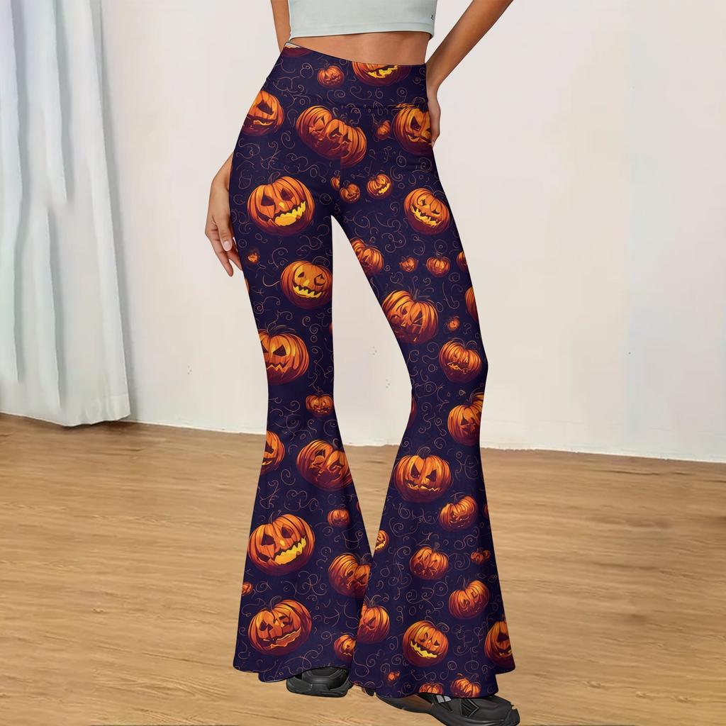 Women's Casual Halloween Print Flared Yoga Pants High Waist Stretchy Fitness Leggings Comfortable Lightweight Workout Trousers