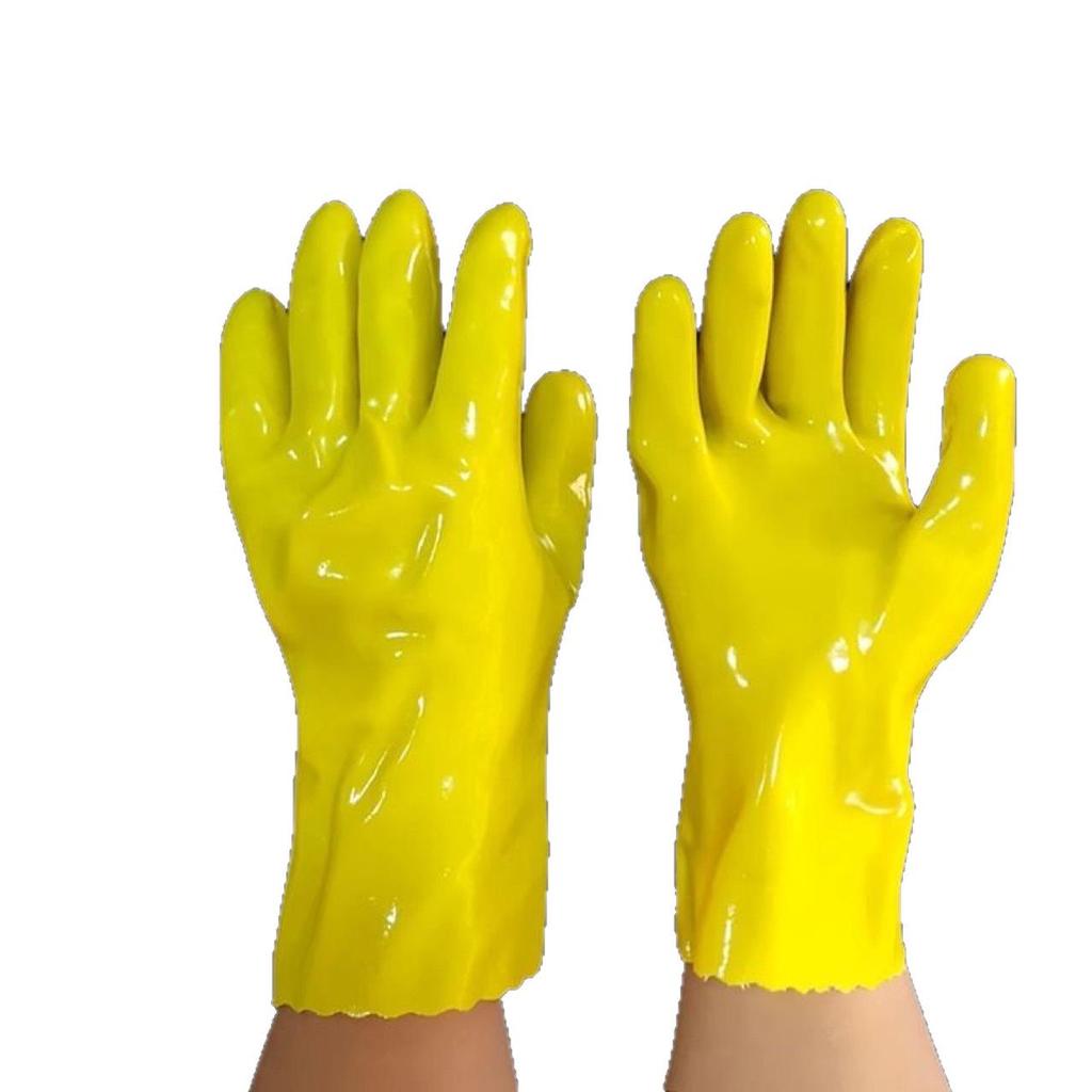 PVC Oil-Resistant Chemical Protective Gloves, Acid & Alkali Resistant, Yellow Cotton Knit Dipped for Labor Protection.