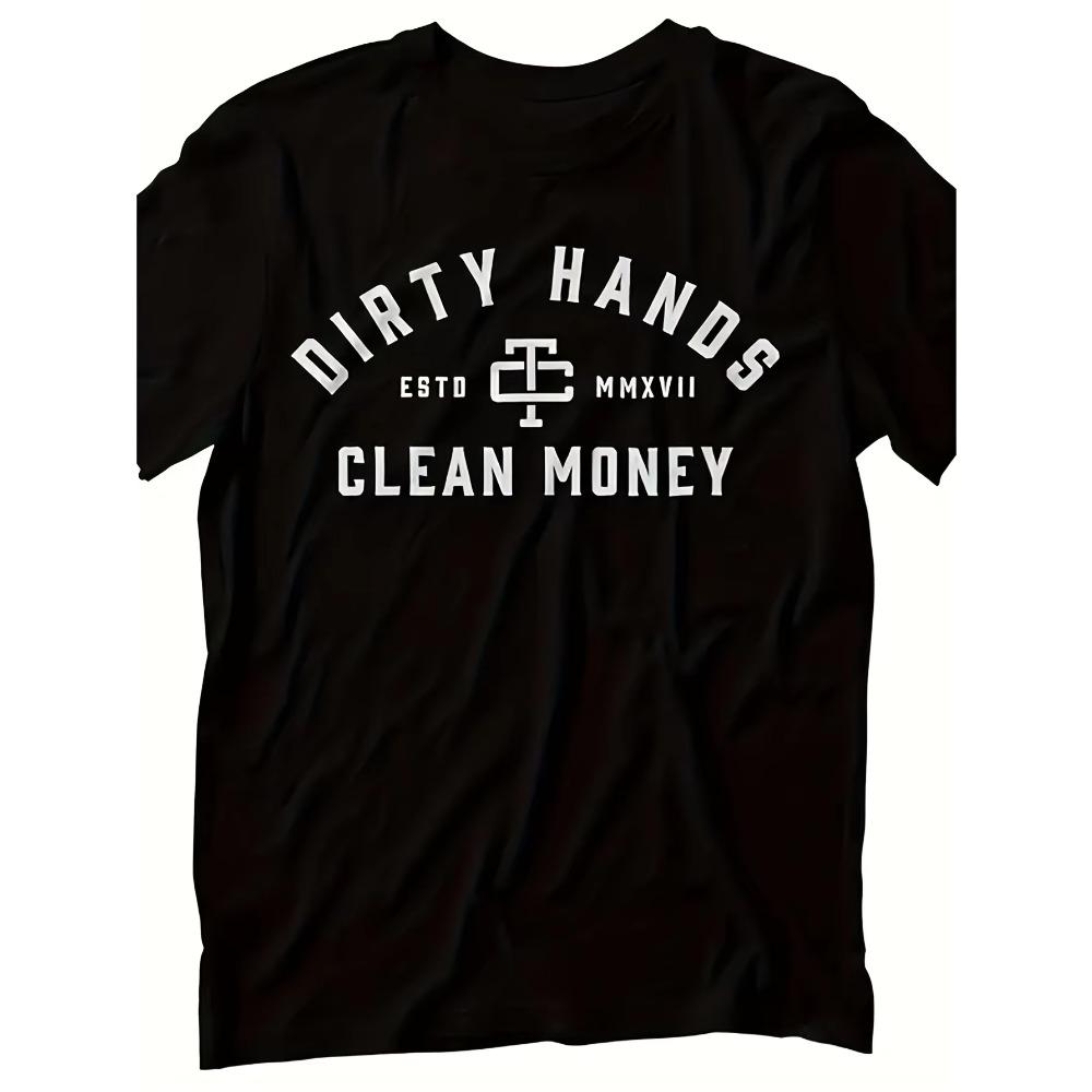

[Качественная футболка] Мужская качественная футболка Dirty Hands Clean Money - удобная, с короткими рукавами и круглым вырезом XXXXXL чёрный