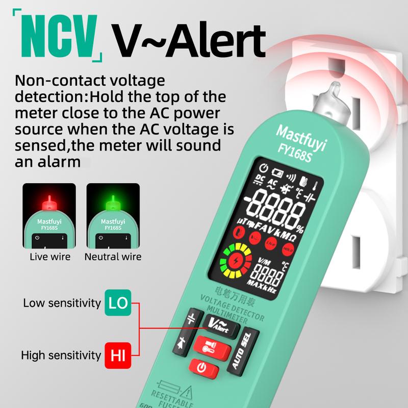 MASTFUYI Professional Digital Multimeter AC/DC Voltage Current 6000 Counts True RMS Volt Amp Ohm Hz Capacitance NCV Tester Tools