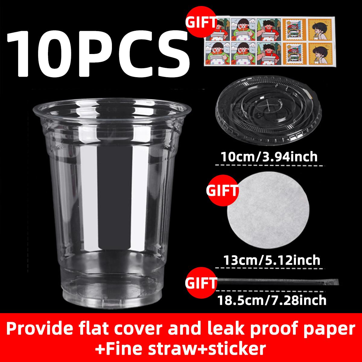 

12 Oz. -10pcs Cups With Flat Lids Straws Disposable Transparent Drinking Cups For Iced Coffee Cold Drinks Milkshakes Smoothies 360ml
