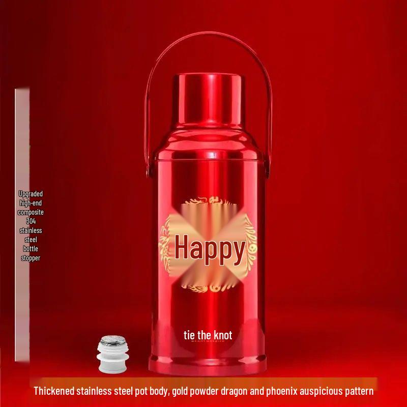 Wedding Dowry Red Thermos Flask Pair - Hot Water Bottle for Household Use