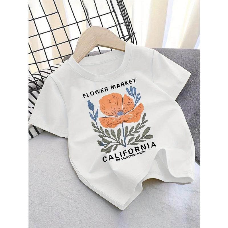 European sizes California Flower Market: The California Poppy T-Shirt for Girls - A Creative, Casual, Lightweight, And Comfortable Short-Sleeved Top 110 белый