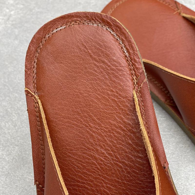 Johnature Handmade Genuine Leather Flat Slippers Soft Cowhide Soft Sole Comfortable Women's Outdoor Slides