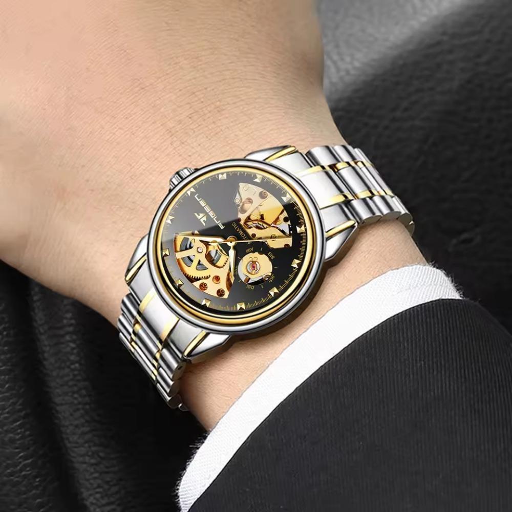 Top Luxury Golden Full Stainless Steel Men Aautomatic Mechanical Watch Business Hollow Men's Watches Waterproof Mechanical Gifts