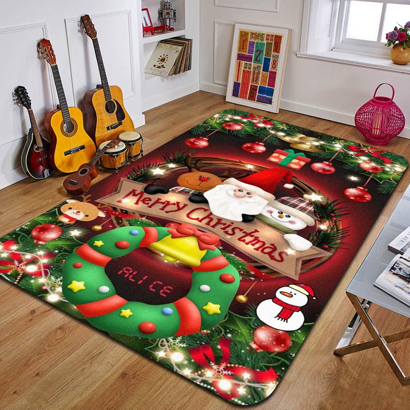C-Weihnachten Bedruckter Teppich Eingang Fußmatte Wohnzimmer Schlafzimmer Badezimmer Rutschfester Teppich Heimdekorative Fußmatte Neujahrsgeschenk