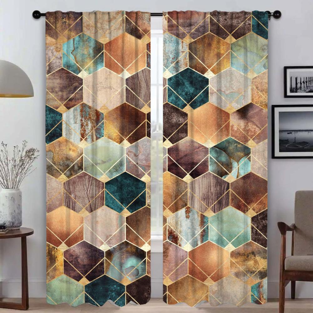 Modern Geometric Prismatic Lattice Partition Curtain Room Panel Living Curtains Tulle Bedroom Shades Darkening Polyester Ideal For