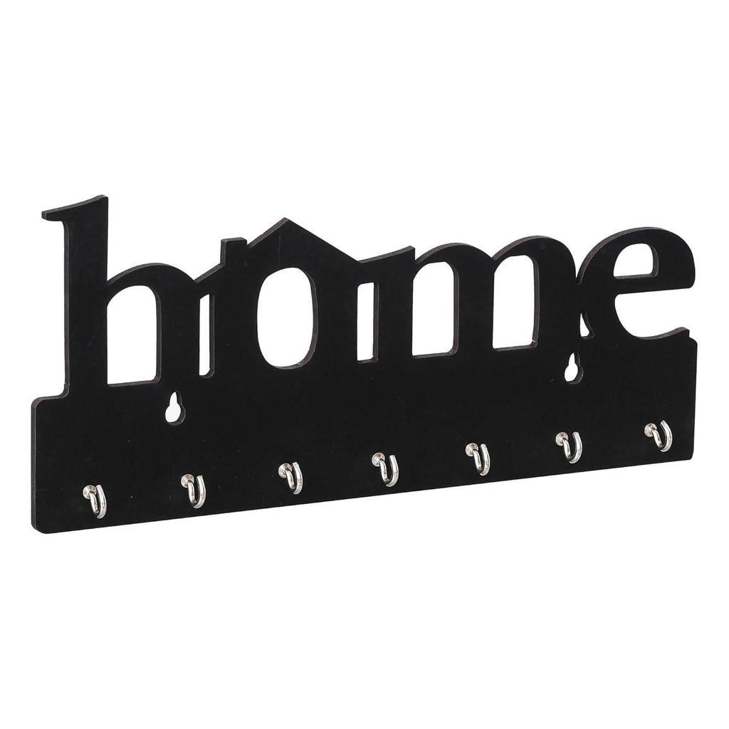 Premium Home Keys Wooden Key Holder (29 Cm X 13.5 Cm X 0.4 Cm, Wood) 7 Hook - Decorative Items for Home Decor (Black)